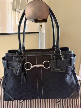 Vintage Y2K Coach signature Hampton carry all tote 10246 black with nickel